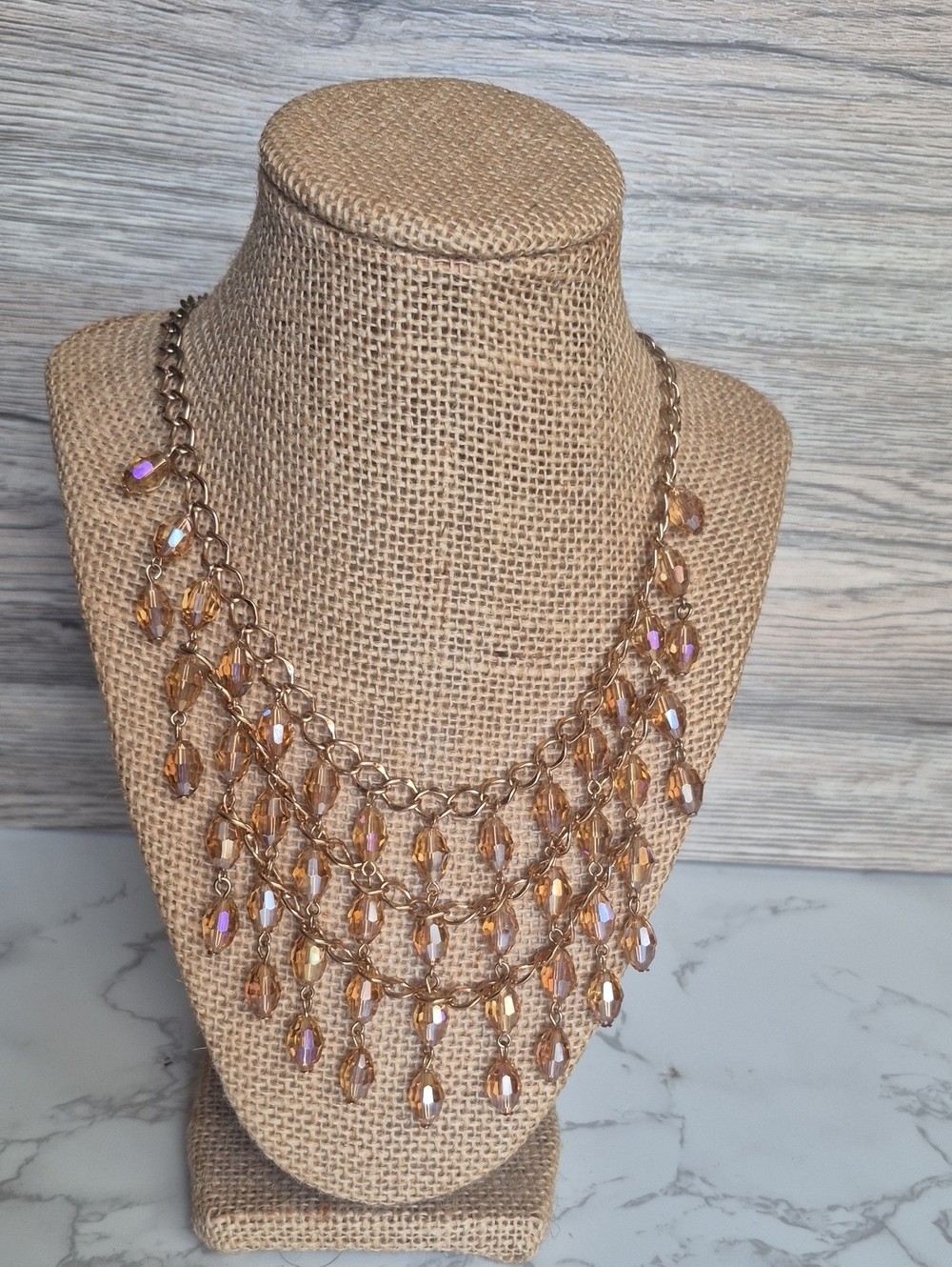 Gold-Tone Amber Crystal Bib Necklace